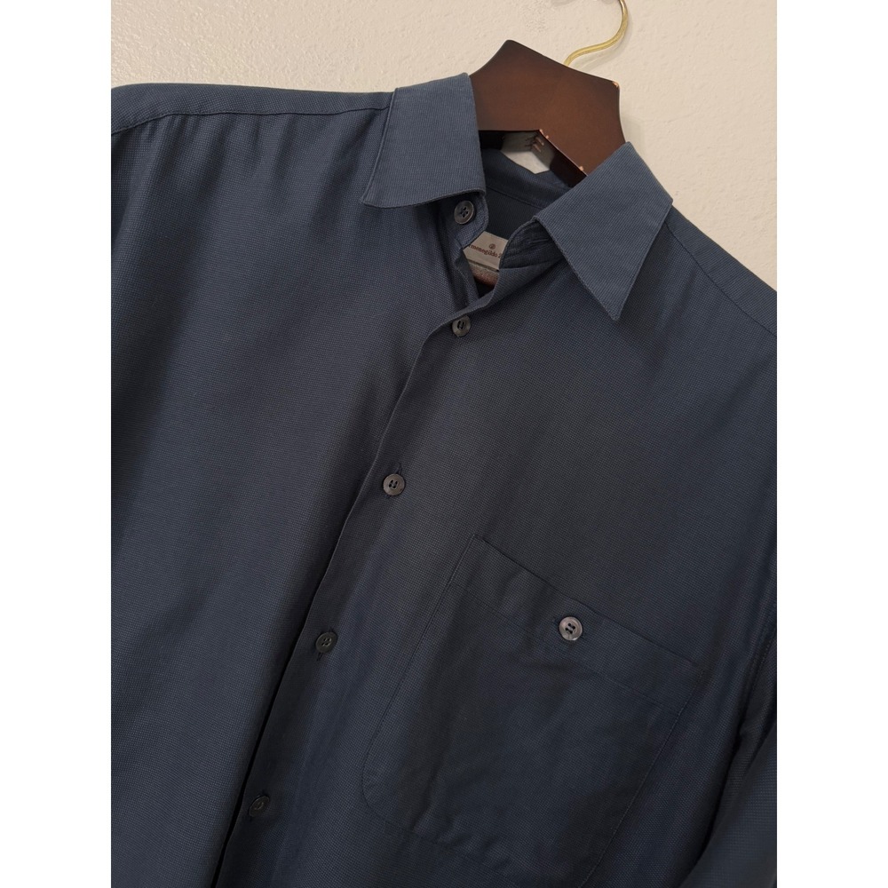 Ermenegildo Zegna Mens Navy Blue Micro Pattern Button Down Shirt Size M